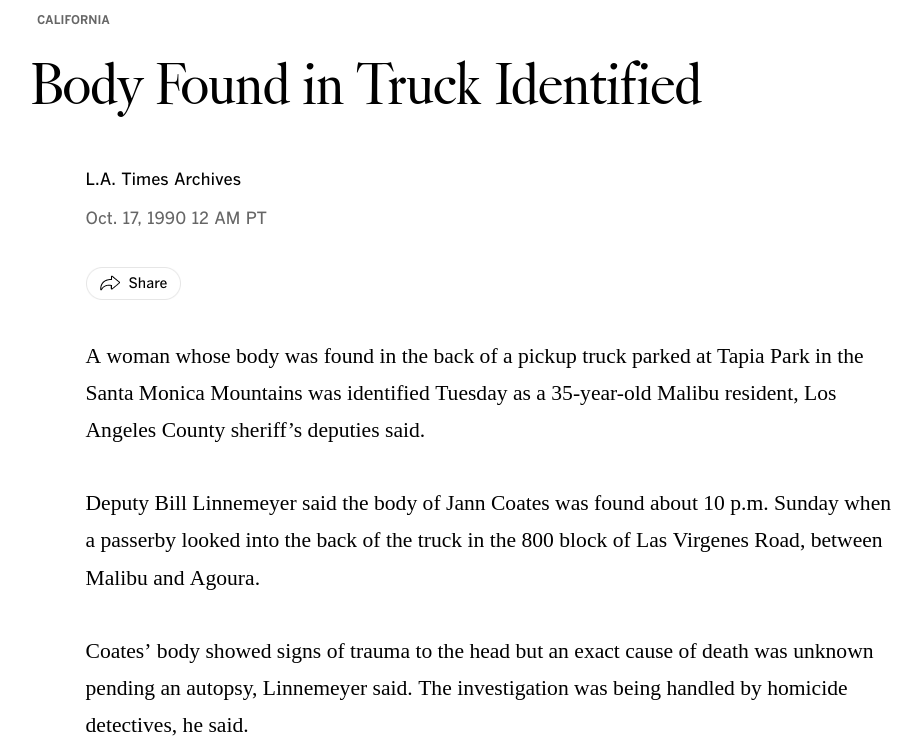 Body found in truck at Tapia Park